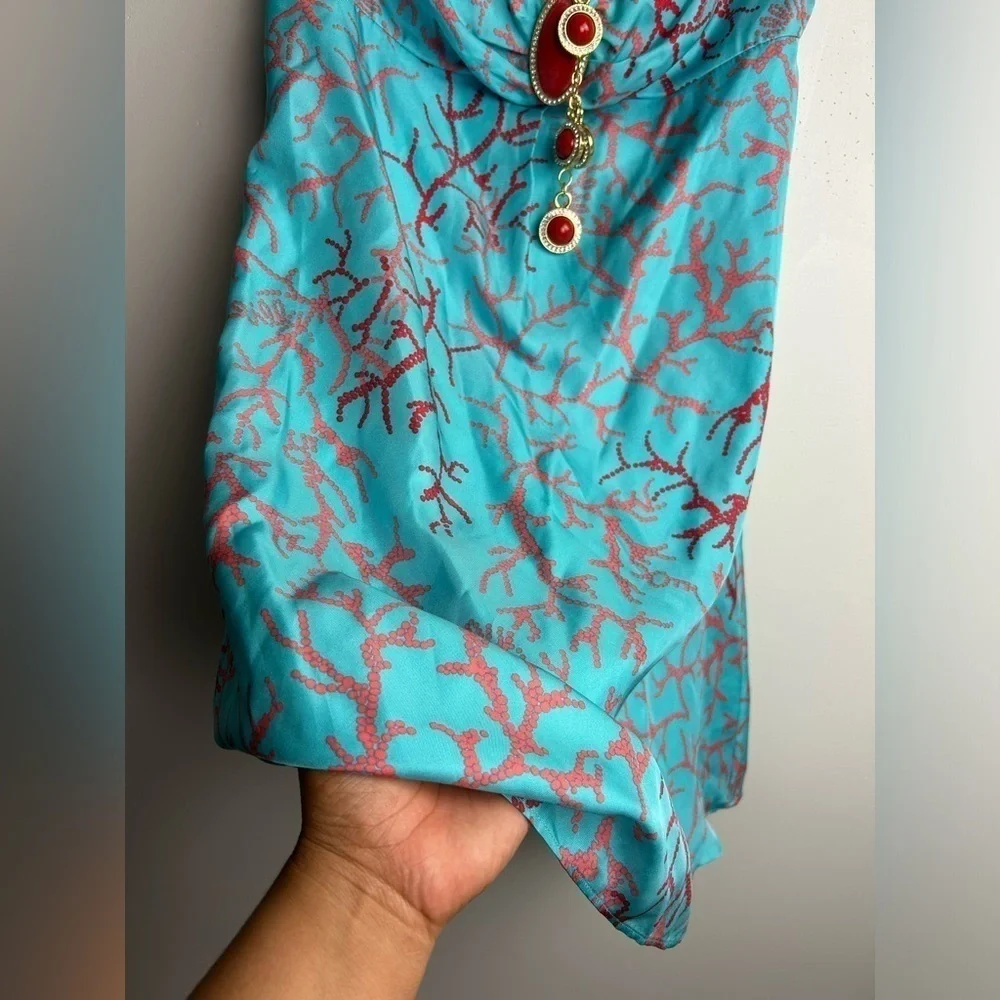 Lilly Pulitzer Turquoise Coral Print Strapless Dress with Red Accent - Picture 3 of 13